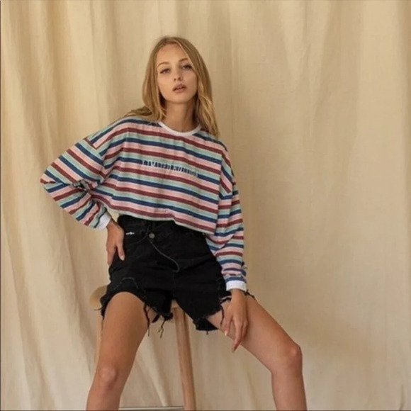 Insane Gene Hi-Rise Crossover Short Distressed Mom Jeans Shorts Black Y2K Size M - Picture 11 of 12